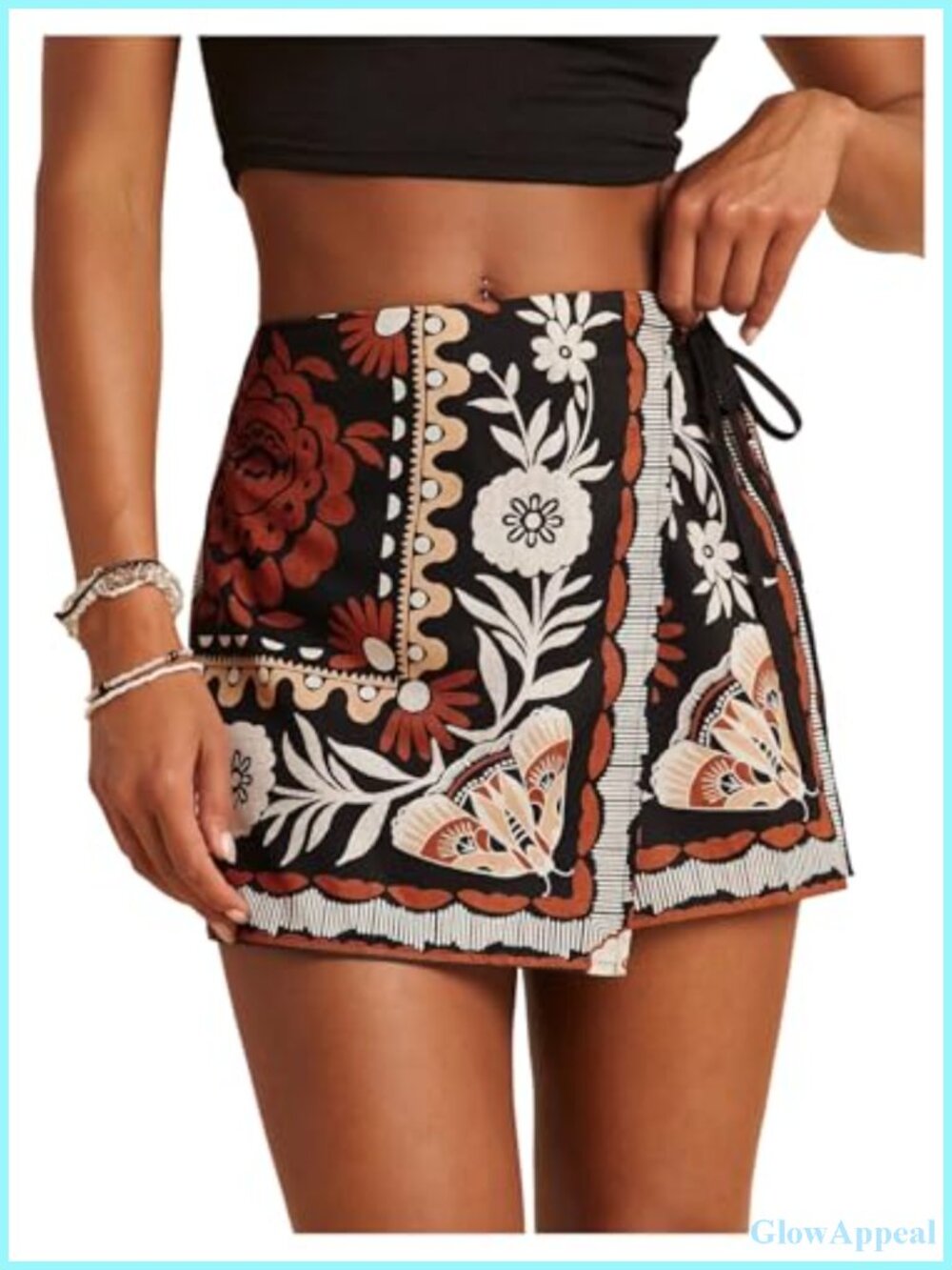 Boho Floral Tie Side Wrap Skort High Waist